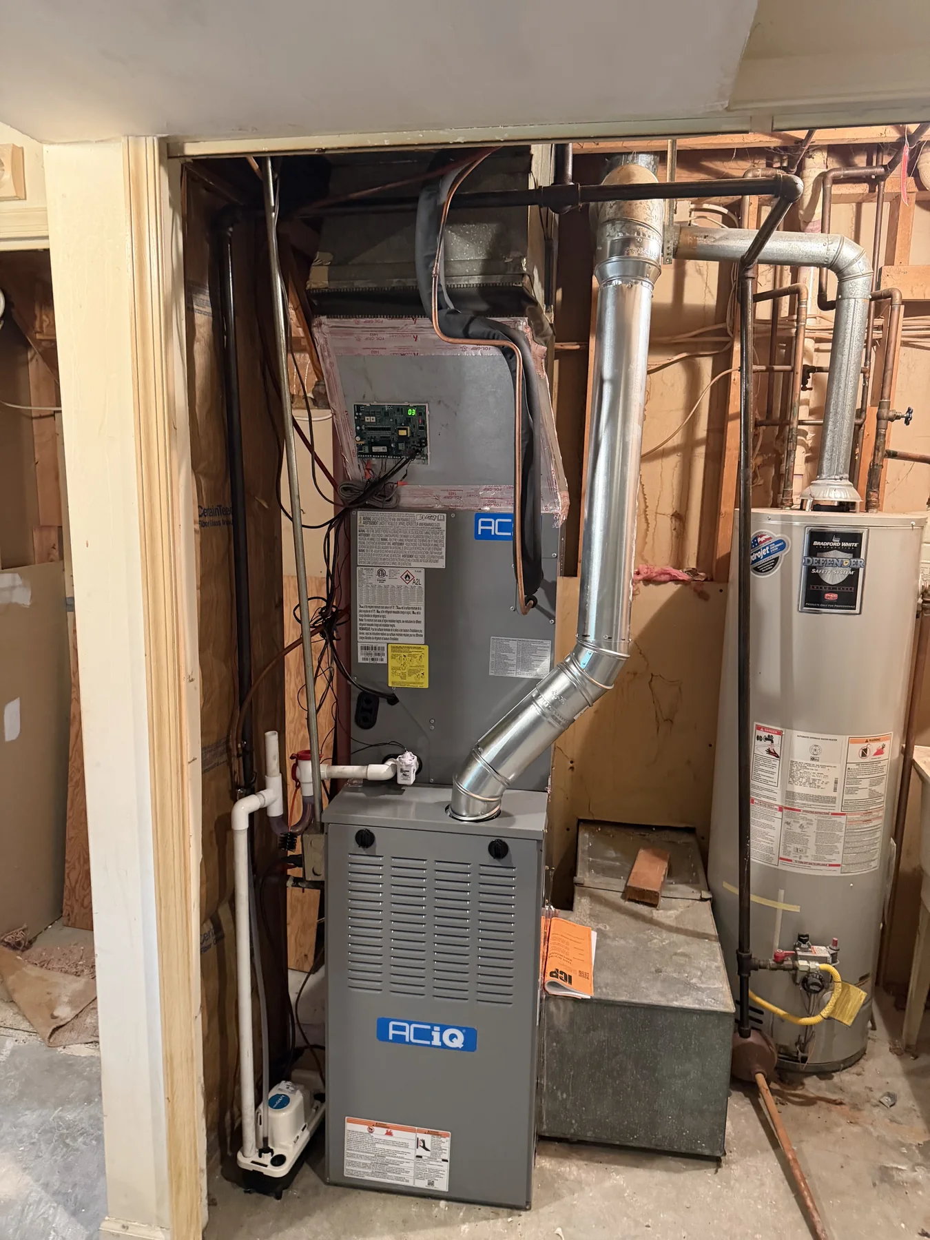 Mechanical equipment and ductwork installed inside a service space