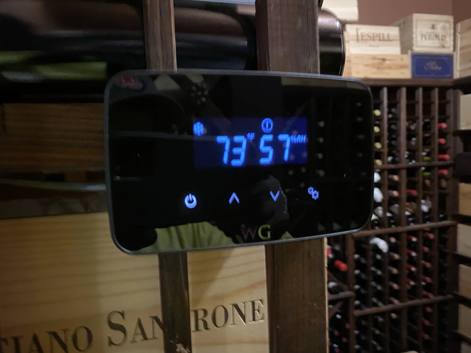 Wine cellar temperature and humidity controller during system setup in McLean, Virginia